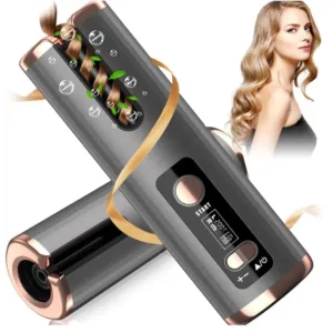 Cordless Hair Curler, Automatic Curling Iron Ceramic Rotating Hair Curler 6 Temperatures & Timer Settings 5000mAh Rechargeable Hair Curling Iron Wand Anti-Tangle for Home Salon Travel Use