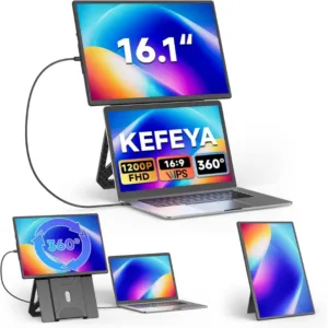 KEFEYA Laptop Screen Extender, 16.1” FHD 1080P IPS Dual Laptop Monitor Extender, Portable Monitor for 13-17.3” Laptops, Plug & Play Dual Screens for Windows/Mac/Android with USB C/HDMI Port