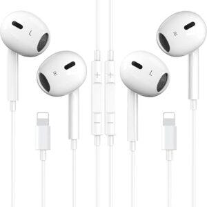 In-Ear Headphones for iPhone 2 Pack,Earphones Wired with HiFi-Audio Stereo Noise Isolating Mic+Volume Control Compatible with iPhone 14 Pro/14/13 Pro/13/12/12 Pro/11/11Pro/X/XS/SE/XR/8/7,White