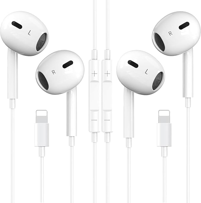 In-Ear Headphones for iPhone 2 Pack,Earphones Wired with HiFi-Audio Stereo Noise Isolating Mic+Volume Control Compatible with iPhone 14 Pro/14/13 Pro/13/12/12 Pro/11/11Pro/X/XS/SE/XR/8/7,White