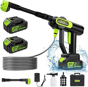 Cordless Pressure Washer 1500W, 6 in 1 Spray Nozzles Washer Gun 100 Bar 2 * 4.0 Battery 16.5Ft Hose Power Jet Washers for Washing Cars/Floor/Garden Cleaning & Watering