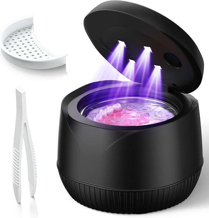 Ultrasonic Retainer Cleaner, 45kHz Dental Ultrasonic Tooth Pod, 4 Modes Ultrasonic Cleaner for Dentures, Nightguards, Sport Mouth Guards, Braces, Toothbrush Heads, Jewelry Black