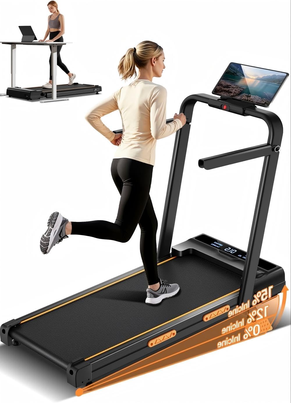 4-in-1 Walking Pad with 15% Incline, 10KM/H Foldable Treadmill for Home, 3.0HP Silent Brushless Motor, 159KG Heavy Duty Capacity, Ultra-Slim Running Machine with Remote Control for Home Office