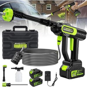 Cordless Pressure Washer 1500W, 6 in 1 Spray Nozzles Washer Gun 100 Bar 2 * 4.0 Battery 16.5Ft Hose Power Jet Washers for Washing Cars/Floor/Garden Cleaning & Watering