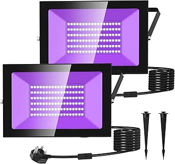 UV Black Light,100W Ultraviolet Floodlight Outdoor,IP66 Waterproof,LED UV Light 385-400nm,Stage Light Decoration Lighting for Fluorescent Party,Halloween,Bar,Christmas,Disco,Aquarium [Energy Class F]