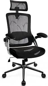 Ergonomics Mesh Office Chair with 4D Lumbar Support and Headrest | 3D adjustable armrests, height-adjustable headrest, breathable mesh seat and back, free rocking to 130°, metal base, 150 kg
