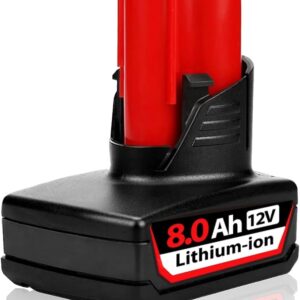 1 Pack 12V 8.0Ah Replacement for Milw Battery Compatible with Milw M-12 Battery 48-11-2401 48-11-2402 48-11-2411 48-11-2420 48-11-2460 with Multiple Protection for Cordless Power Tools