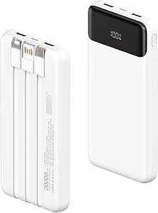 Power Bank 20000mAh with Built in 3 Cable, 22.5W Fast Charging Portable Charger PD 3.0 QC 3.0 USB-C Input & Output LED Display, Camping Battery Pack for iPhone, Samsung, iPad, and More