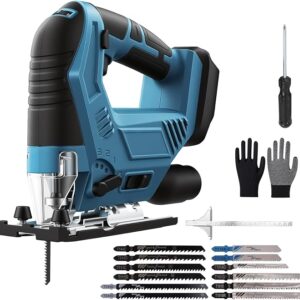 Cordless Jigsaw for Makita 18V Battery, Brushless Electric Jigsaw with LED Light, 6 Variable Speeds, ±45° Bevel Cut, 12 Blades, Wood Metal Plastic Cutter, DIY Power Tool Body Only