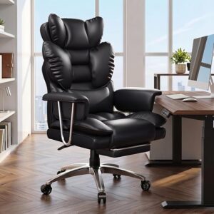 naspaluro Executive Office Chair High Back Computer Chairs | PU Leather Ergonomic Desk Chair Big and Tall with Footrest, Adjustable Headrest and Lumbar Support Pillow for Home Office