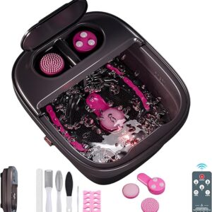 Beinilai Collapsible Foot Spa Massager with Heater,Remote Control,Temp Control,3 Pedicure Attachments,Pedicure Foot Bath with Bubble and Handle for Relive Stress
