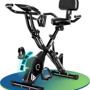 Exercise Bike, 5-in-1 Quiet Folding Exercise Bikes for Home Use, 16 Level Adjustable Magnetic Resistance Foldable Stationary Exercise Bike, LCD Display with Heart Rate, 350LBS Capacity Comfort Seat