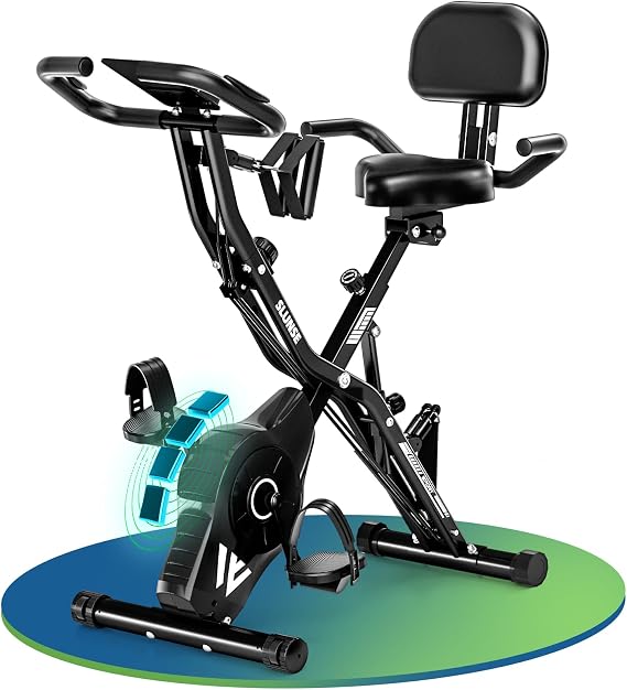 Exercise Bike, 5-in-1 Quiet Folding Exercise Bikes for Home Use, 16 Level Adjustable Magnetic Resistance Foldable Stationary Exercise Bike, LCD Display with Heart Rate, 350LBS Capacity Comfort Seat