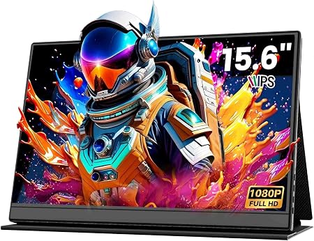 Portable Monitor, 15.6 Inch FHD 1080P IPS Anti-Glare, Dual Type-C HDMI, Built-in Speakers, Ultra-Slim Computer Monitors with Protective Cover, Screen Extend for Laptop PC Mac Phone PS4/5 Xbox