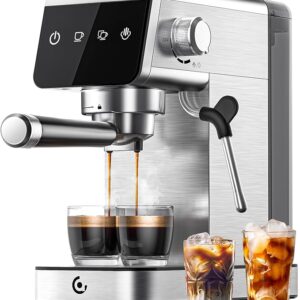AMZCHEF Coffee Machine 20 Bar, 1350W Espresso Machine, Compact Stainless Steel Coffee Machines with LED Touch Screen, Powerful Steam Wand, Removable Water Tank