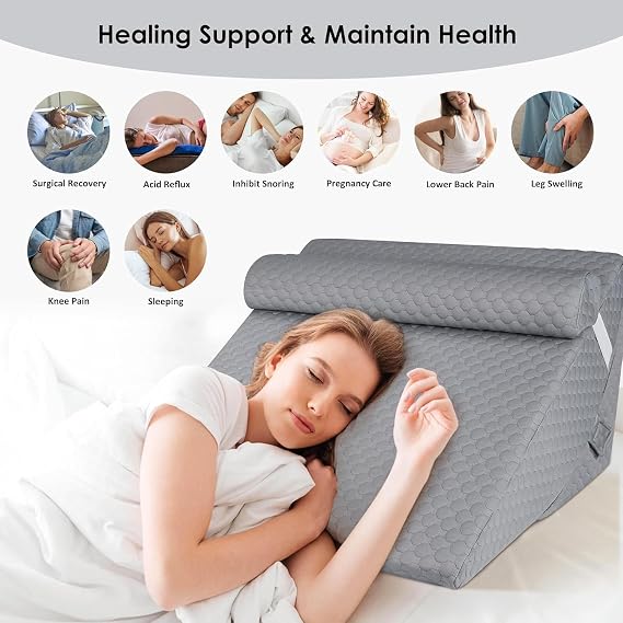 COOLBEBE Bed Wedge Pillow, Soft Memory Foam Wedge Pillow, Gray | Headrest Adjustable Incline Cushion for Acid Reflux and Back Pain Relief, Leg Support, Washable Cover
