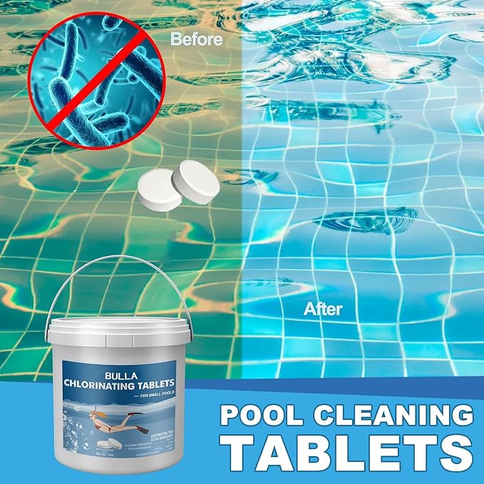 Chlorine Tablets for Swimming Pool, 1 lb Pool Cleaning Tabs + Floating Chlorine Tabs Dispenser, 1 Inch large Cleaning Tablets for Hot Tub, Swimming Pool Paddling Pool Spa Bathtubs