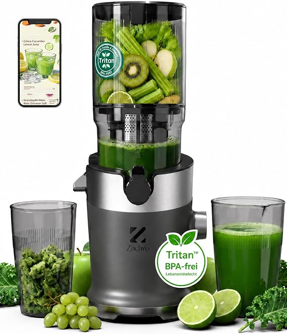 Juicer Vegetable and Fruit Test Winner, Slow Juicer, 130 mm | High-quality BPA-free Tritan, large 1.5L filling container, high juice yield and effortless cleaning