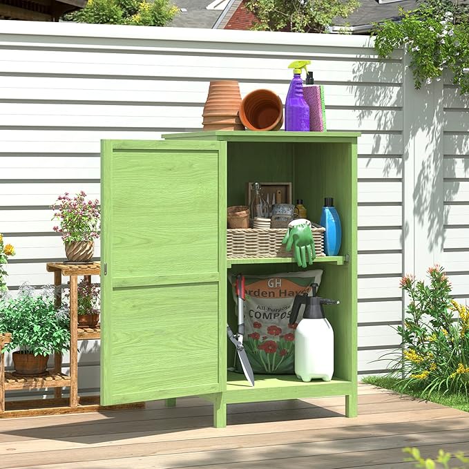 Aoxun Wooden Garden Storage, Outdoor Storage Cabinet with 1 Adjustable Shelve, Small Wooden Garden Shed 55 x 54 x 100 cm, Green