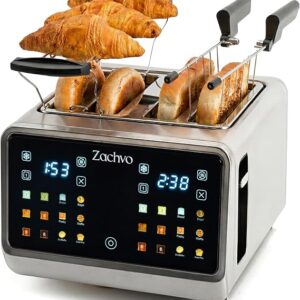 4 Slice Stainless Steel Toaster with Touchscreen & Independent Dual Controls, 1.45" Extra-Wide Slots for Bagels, 6 Bread Modes & 6 Browning Levels, Warming Rack & Sandwich Cage, Auto Shut-Off