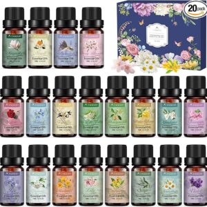 20x10ml Essential Oil Set, Floral Essential Oils for Diffusers for Home | Diffuser Oil Essential Oils Set for Soap Candle Making, Pure Essential Oil for Diffuser, Fragrance Aromatherapy Oil Gift Set