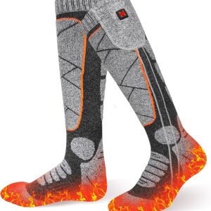MRAWARM Rechargeable Heated Socks for Men Women (Charcoal Grey/Orange) | 6000mAh Battery, Up to 8.5 Hours, Full Sole Heating, 3 Heating Levels，Keep Warm Dry