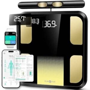 RunStar Scale for Body Weight, 8-Electrode Smart Bathroom Scale with Full Body Composition Analysis, Bluetooth App Sync, 3-Metric Display, Weighing Scale with 28 Metrics for Home & Gym, 180kg, Gold