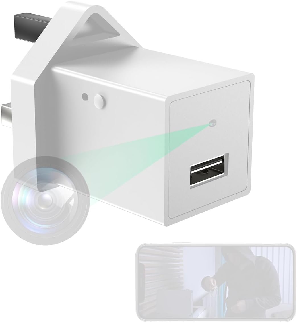 Hidden Spy Camera USB Charger 1080P WiFi Wireless Home Security - White | HD 1080P,Motion Detection,Only Support 2.4G WiFi,Indoor Security,App Control,Remote Live View,Surveillance,Loop Recording