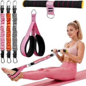Upgraded Durable Pedal Resistance Band with Padded Handle, 3 Tubes 20/30/40LBS Bands for Abdomen, Waist, Arm, Core/ABS, Legs, Glutes Workout - Sit Up Exercise Equipment for Women
