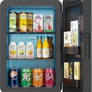 Mini Fridge 22L/30 Cans, Cooler & Warmer for Bedroom, AC & 12V DC | Small Fridge with Adjustable Shelves for Drinks, Skincare, Beauty & Makeup, Fits Bottles, Office & Car (Black) [Energy Class E]
