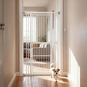 180 cm Extra Tall Pet Gate, Adjustable 70-107cm Cat Gate for Doorways, No-Drill Wide Gate with One-Hand Operation,White