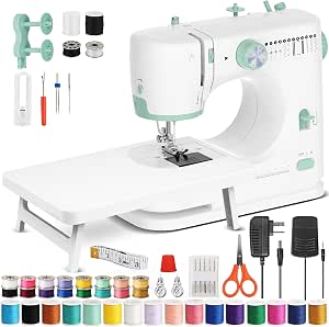 ini Sewing Machine Beginners, Portable Twin Needle 12 Stitches | Includes Seamless Extension Table, LED Light, Foot Pedal & Accessory Kit, for DIY, Clothing Repair & Home Crafting (Green)