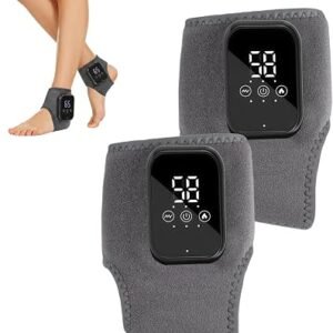 Foot Massager - 3-in-1 Heat-Foot Massagers for Pain and Circulation, Electric Ankle Massager for Swollen Ankles, 3 Gears Vibration & Hot Compress, Wireless Portable with 2000mAh Battery, Grey(2PCS)