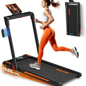 Walking Pad Treadmill with Speaker, 6-in-1 Under Desk Treadmills for Home Foldable with App Compatible, 6.2MPH running machines with 10% Incline, LED Display, 3.0HP Brushless Drive, 12 HIIT Programs
