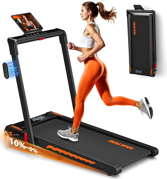 Walking Pad Treadmill with Speaker, 6-in-1 Under Desk Treadmills for Home Foldable with App Compatible, 6.2MPH running machines with 10% Incline, LED Display, 3.0HP Brushless Drive, 12 HIIT Programs