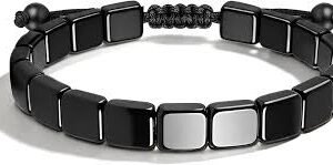 Adjustable Hematite Bracelet for Men - Natural Stone Roman Viking Warrior Bracelet,Inspired Jewelry Gift, Fits Wrist 6.3-9.4 inches (16-24 cm)