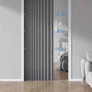 Blackout Folding Door Curtain Set Included Rod, Magnetic Accordion Door Curtain, Folding Closet Doors Curtain Invisible Applicable Bedroom Room Living Room Doorway(46"x79",Grey)